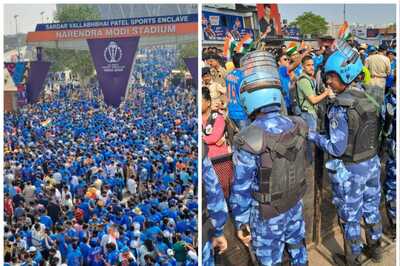 World Cup Final: Ahmedabad Modi Stadium Turns Blue for Ind vs Aus; IAF Fly-past Stuns Spectators
