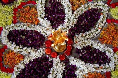 Onam season ushered in with traditional 'pookalam'