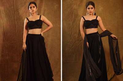 Kannada Actress Megha Shetty Slays Traditional Look In Black Crop-top Lehenga