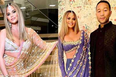 Chrissy Teigen Stuns in Nude Tulle Saree from Indian Designer at Priyanka Chopra's Diwali Bash