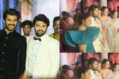 Vijay Deverakonda Looks Dapper In Black, Rashmika Mandanna Stuns In a Saree At Dil Raju Nephew's Reception