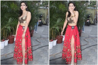 Sara Ali Khan Gets Papped at Shoot, Looks Mesmerizing in Chrome Bustier and Red Lehenga