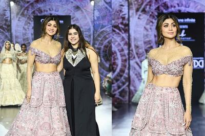 Shilpa Shetty Kundra In Whimsical Pink Lehenga For Megha Bansal's Dreamy Show At LFW X FDCI