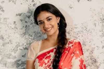 Keerthy Suresh Looks Every Bit Stunning In Ice Blue Floral Saree