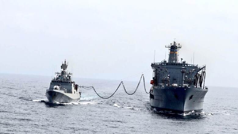 Indian Warship Undertakes Refuelling with US Navy Tanker in Arabian Sea